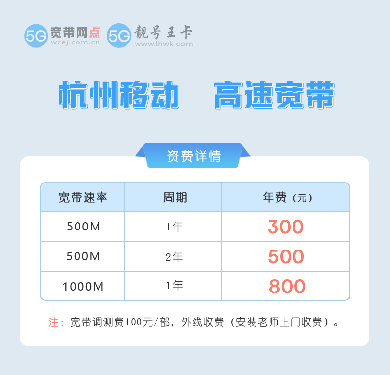2026年杭州移动宽带套餐价格表，推荐杭州移动宽带500M包1年300元